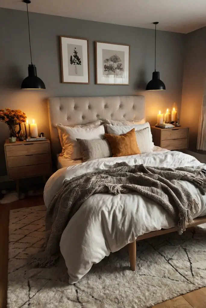 Cozy bedroom decor ideas, Fall bedroom decorating, Bedroom makeover tips, Warm and inviting bedroom, Autumn-inspired bedroom design