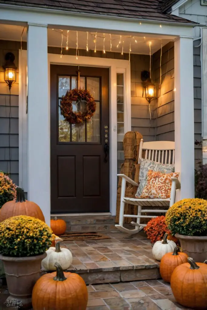 fall porch decor, cozy outdoor living, autumn home accessories, harvest porch decorations, warm outdoor blankets