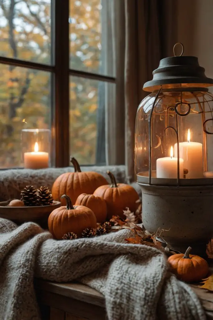 fall home decor, cozy living room, autumn interior design, warm home styling, seasonal home accents