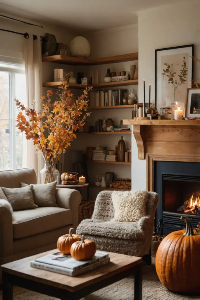 Fall home decor, Cozy living room, Indoor lighting, Seasonal candles, Home comfort