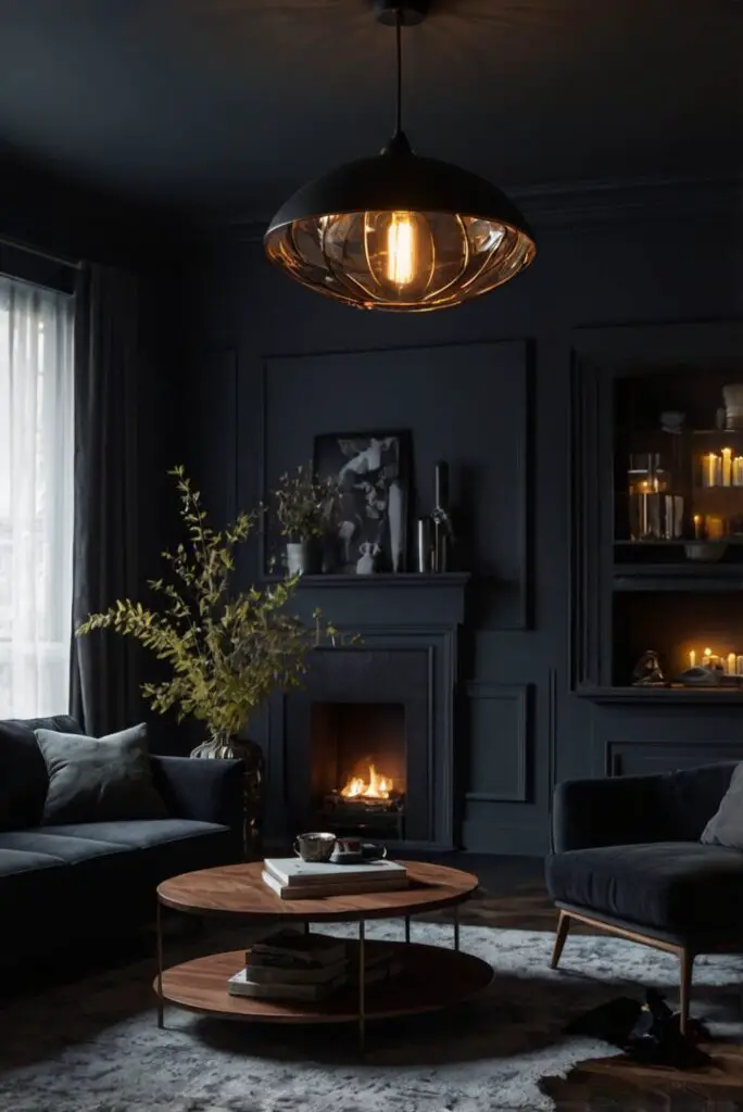 dark home decor, moody interior design, dramatic home accessories, stylish black decor, elegant gothic furnishings