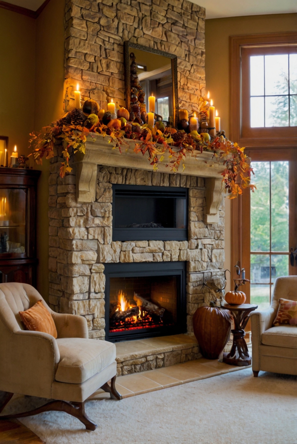 fireplace mantle decor, fall mantle decorations, seasonal mantle decor, hearth decoration ideas, autumn fireplace mantles