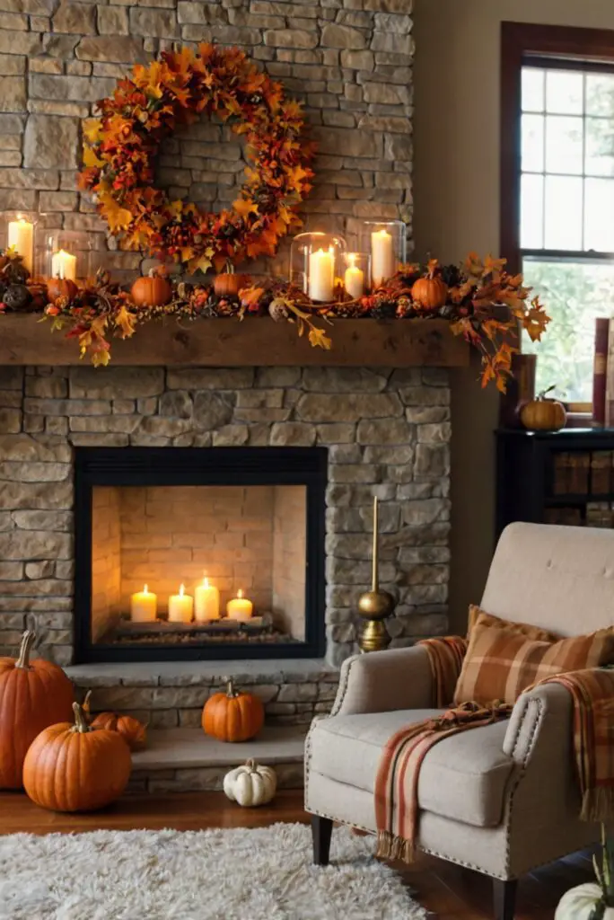 Fall Mantle Decor, Seasonal Home Decor, Living Room Renovation, Cozy Fireplace Ideas, Elegant Autumn Designs