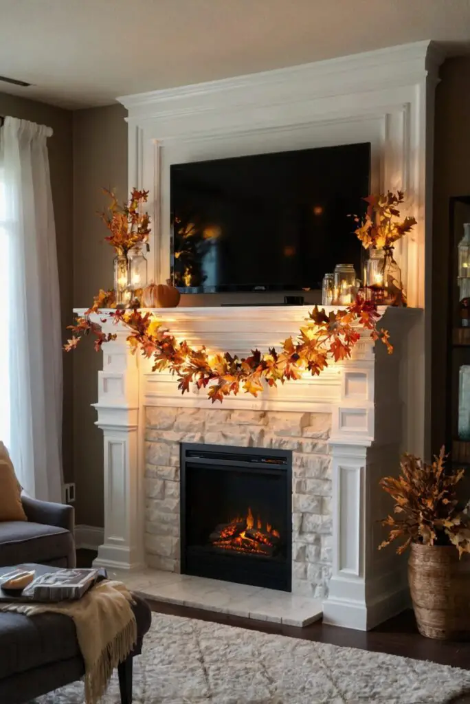 fall mantle decor ideas, cozy fall fireplace decor, fall mantel decorating tips, autumn mantle decoration, fireplace mantle decor ideas