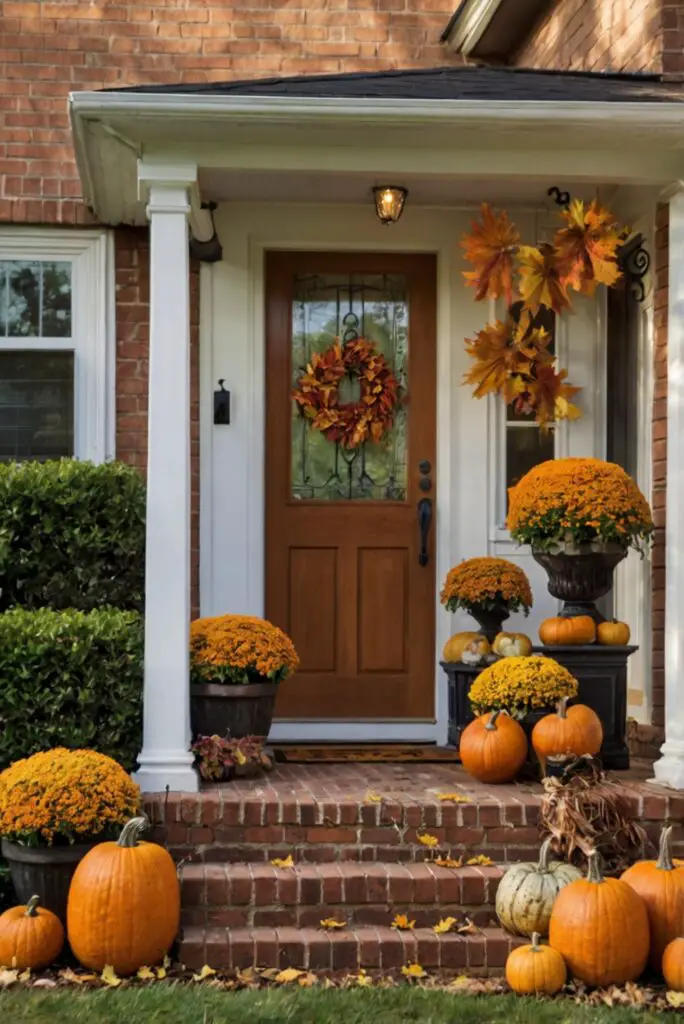 Stylish Autumn Porch Decor, Festive Fall Entryway, Cozy Outdoor Fall Decor, Rustic Autumn Front Porch, DIY Fall Porch Decor