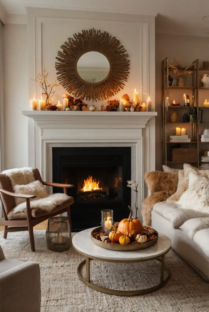 Fall decor, Autumn home decor, Seasonal living room, Cozy living room, Rustic home decor