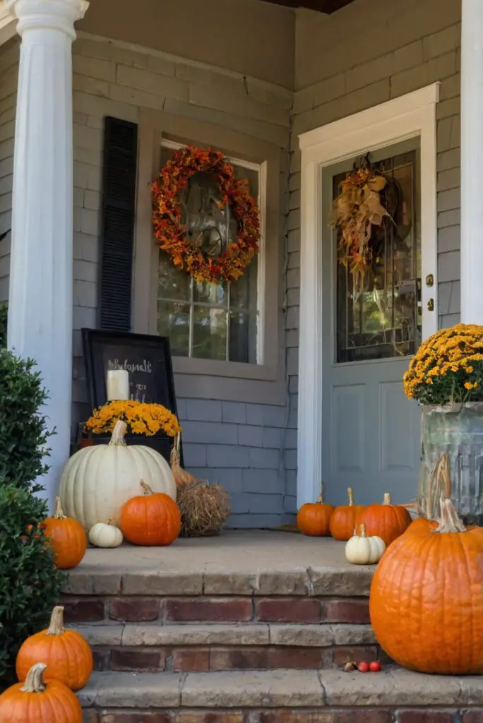 Fall wreath, Front porch decorations, Outdoor autumn decor, Harvest door mat, Halloween porch display