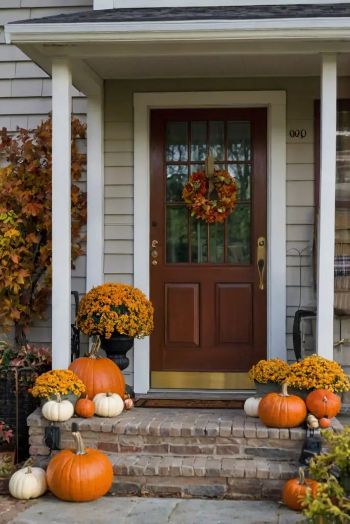 Fall porch decor, Autumn outdoor decorations, Seasonal front porch ideas, Festive fall displays, Outdoor harvest decor