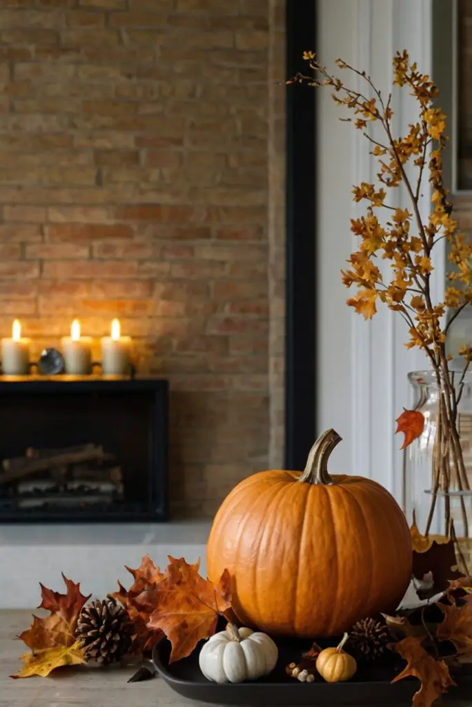 Fireplace makeover, Autumn fireplace design, Cozy fireplace styling, Fall hearth renovations, Fire pit enhancement