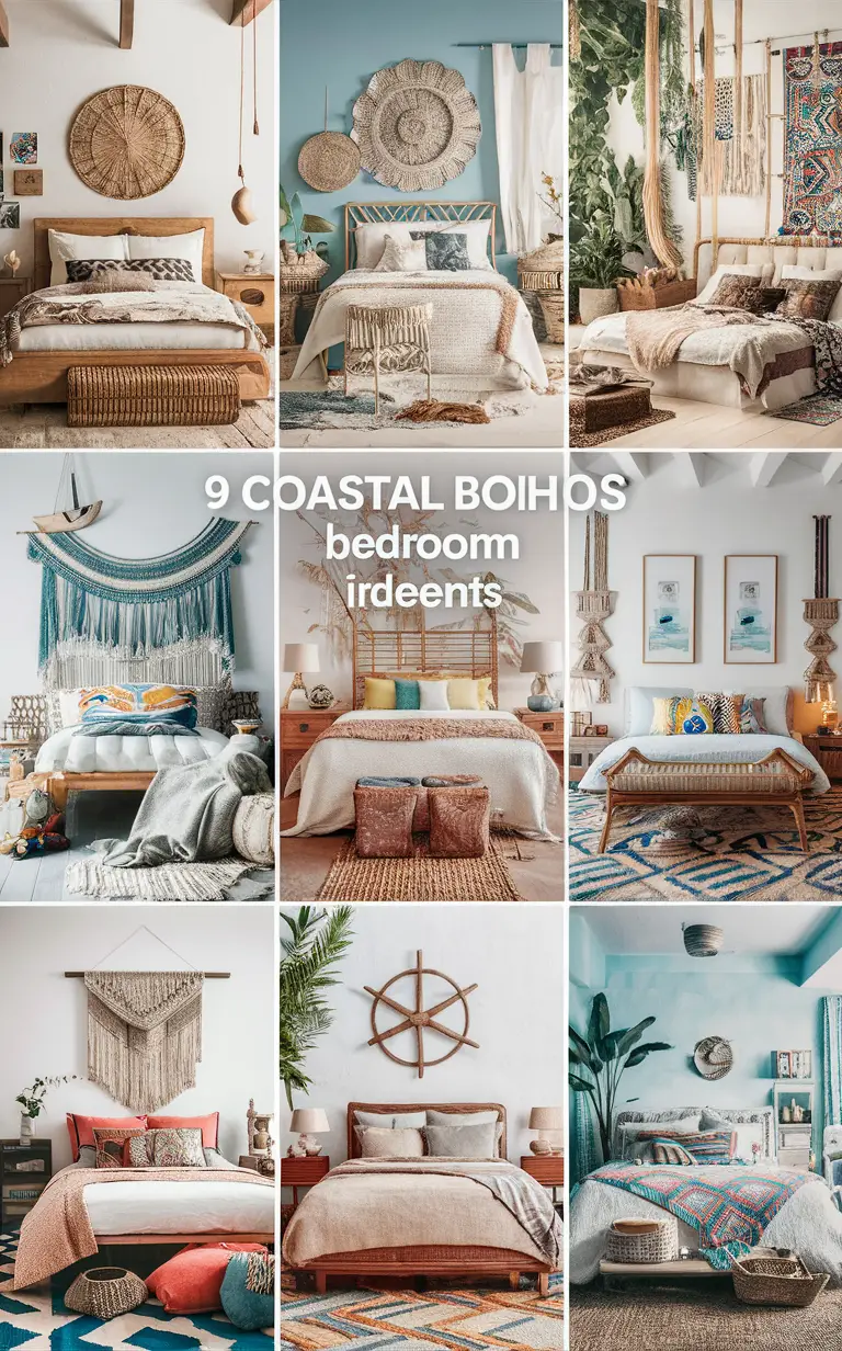 coastal bedroom decor, boho style bedroom, earthy textures bedroom, coastal boho design, trendy bedroom ideas