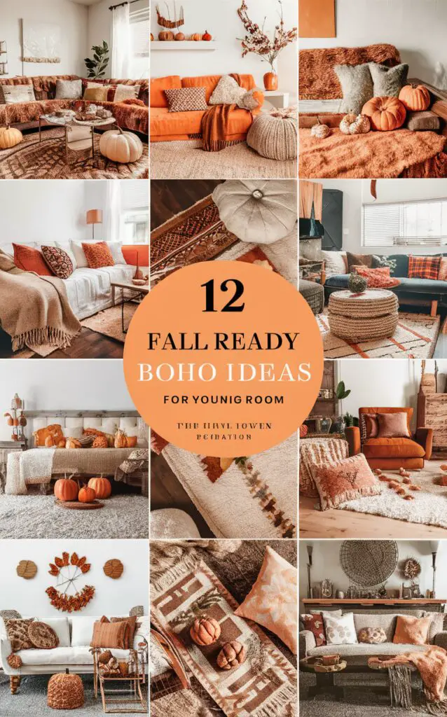 bohemian decor ideas, bohemian living room design, boho chic style, fall home decor, autumn living room ideas