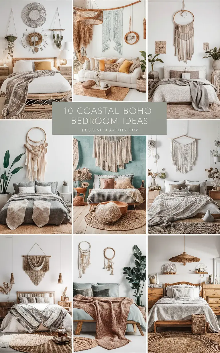 Bohemian bedroom decor, Coastal bedroom design, Summer bedroom inspiration, Boho chic interior, Beachy bedroom ideas