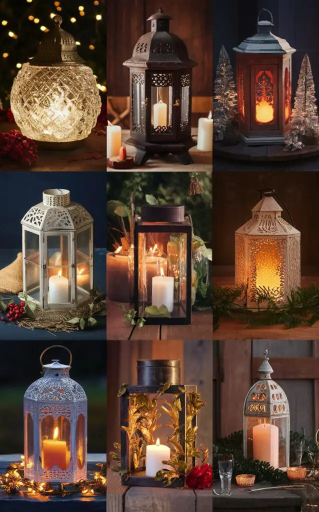 Candle lantern decor, Holiday lanterns, Outdoor lantern decorations, Hanging lantern ideas, Festive candle holders