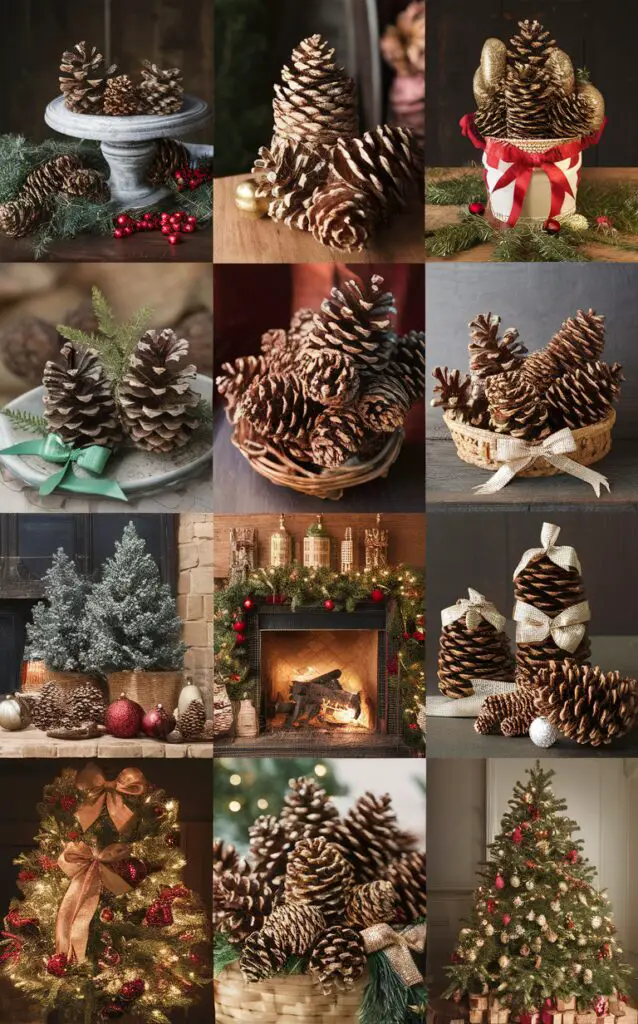 Christmas pinecone crafts, Pinecone decorations, DIY pinecone ornaments, Holiday pinecone projects, Pinecone centerpiece