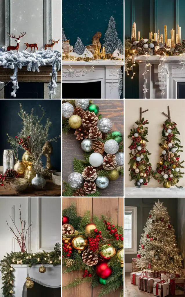 Garland decoration ideas, Holiday garland inspiration, Festive mantel decor, Christmas garland design, Mantel garland inspiration