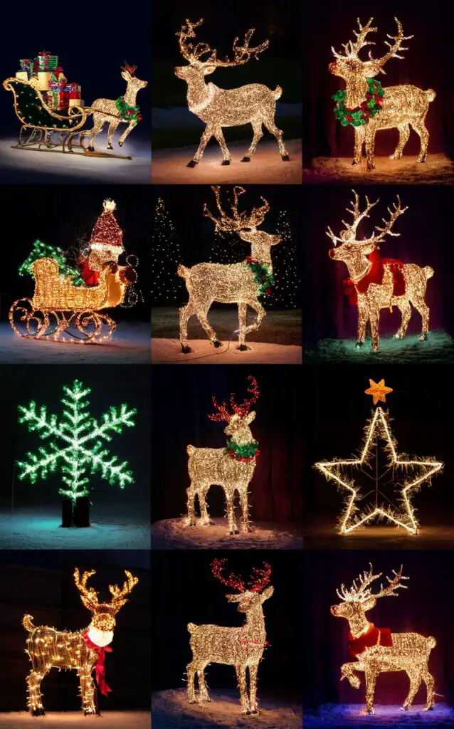 Reindeer Christmas decorations, Outdoor Christmas lights, Christmas light displays, Holiday light decorations, Festive yard lighting