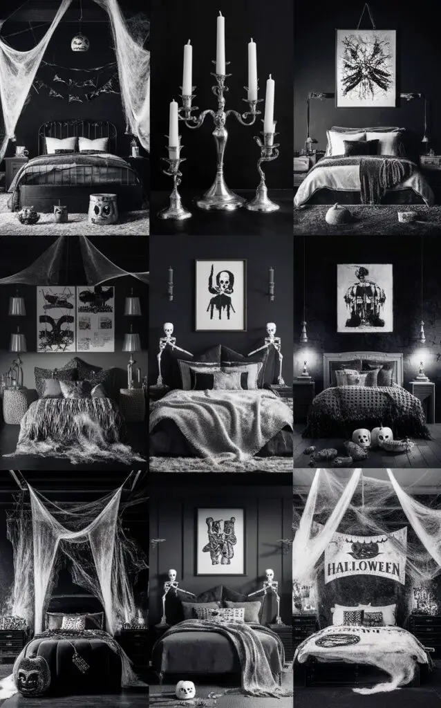 Halloween decorations, spooky bedroom ideas, haunted bedroom decor, gothic bedroom designs, eerie bedroom inspiration