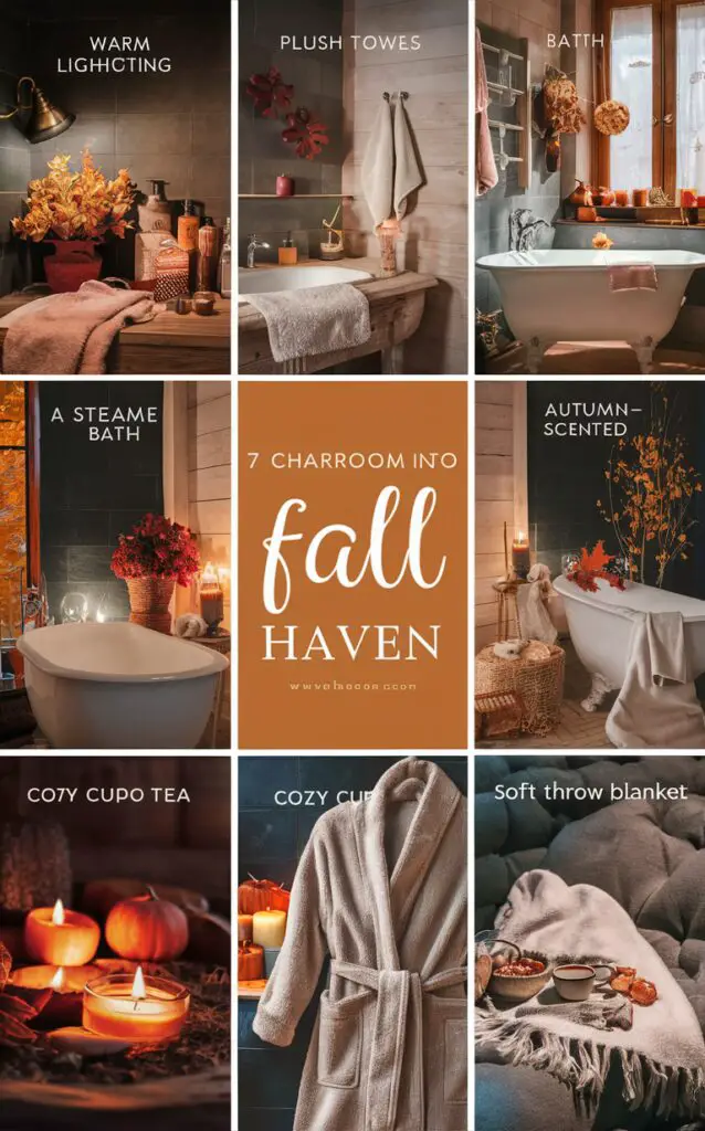 Fall bathroom decor, bathroom renovation ideas, cozy bathroom design, autumnal bathroom theme, seasonal bathroom updates