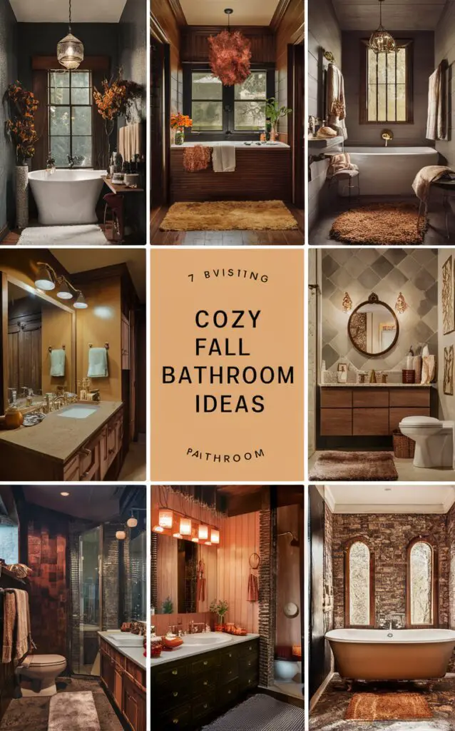 fall bathroom decor, bathroom renovation ideas, cozy bathroom design, autumn bathroom makeover, rustic bathroom aesthetics