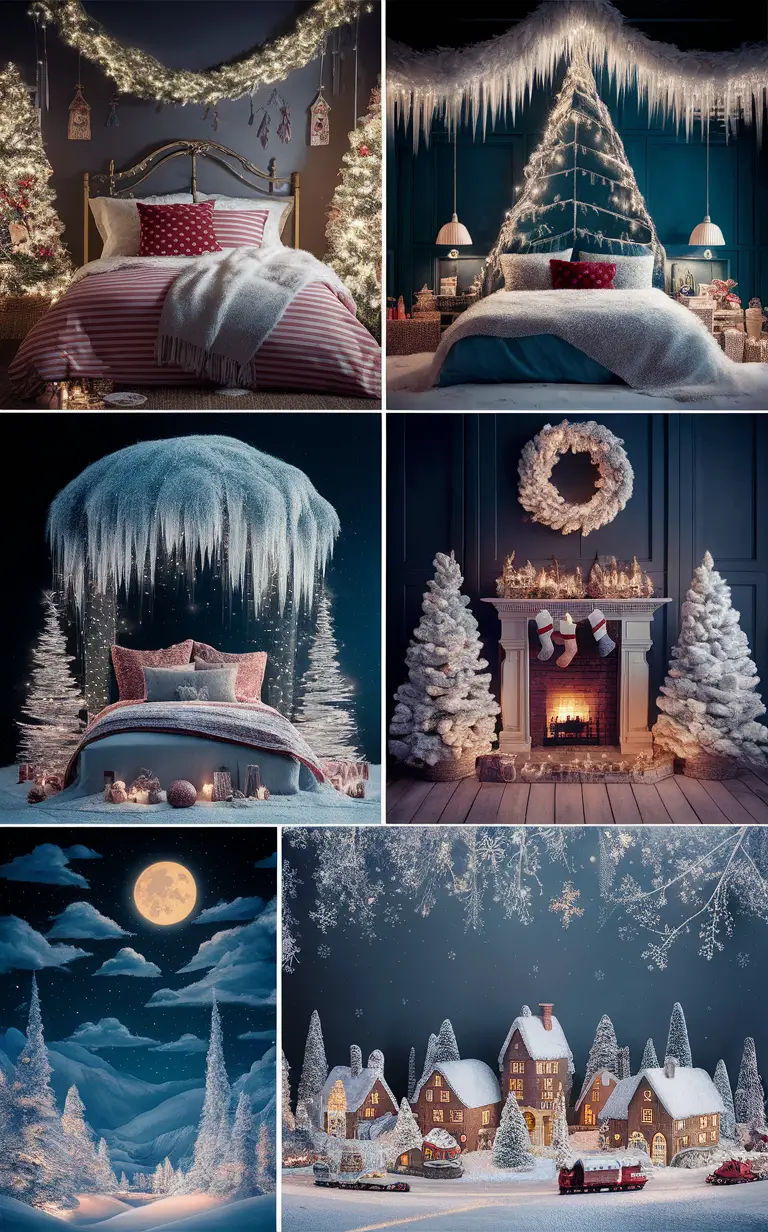 Christmas bedroom decor, holiday bedroom ideas, festive bedroom decorations, cozy winter bedroom, seasonal bedroom design