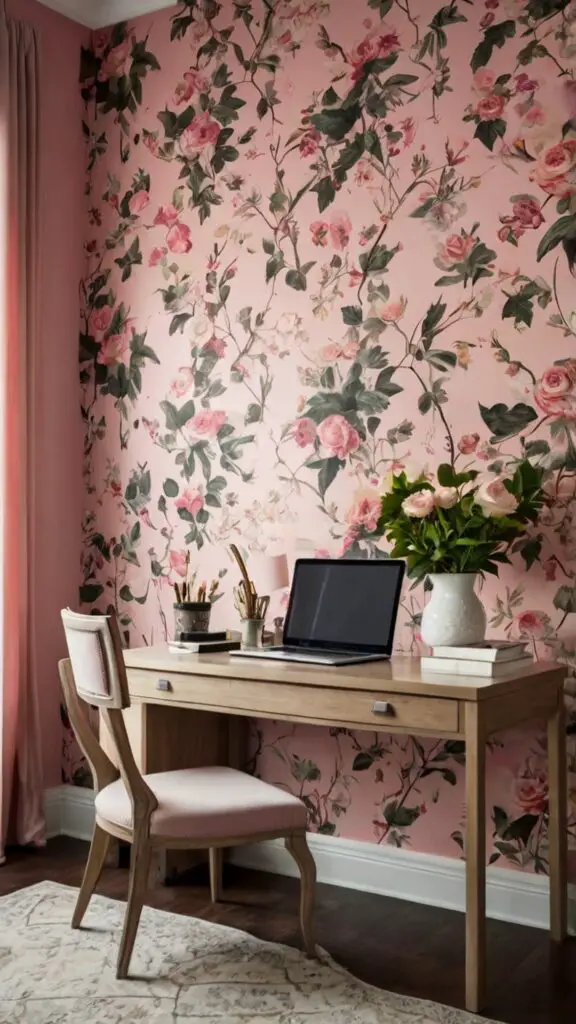 Pink home office decor, pink home office furniture, pink home office design, pink home office accessories, pink home office paint