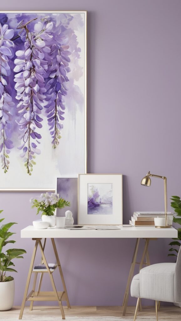 office renovation, modern office design, 2024 color trends, calming colors, Wisteria walls