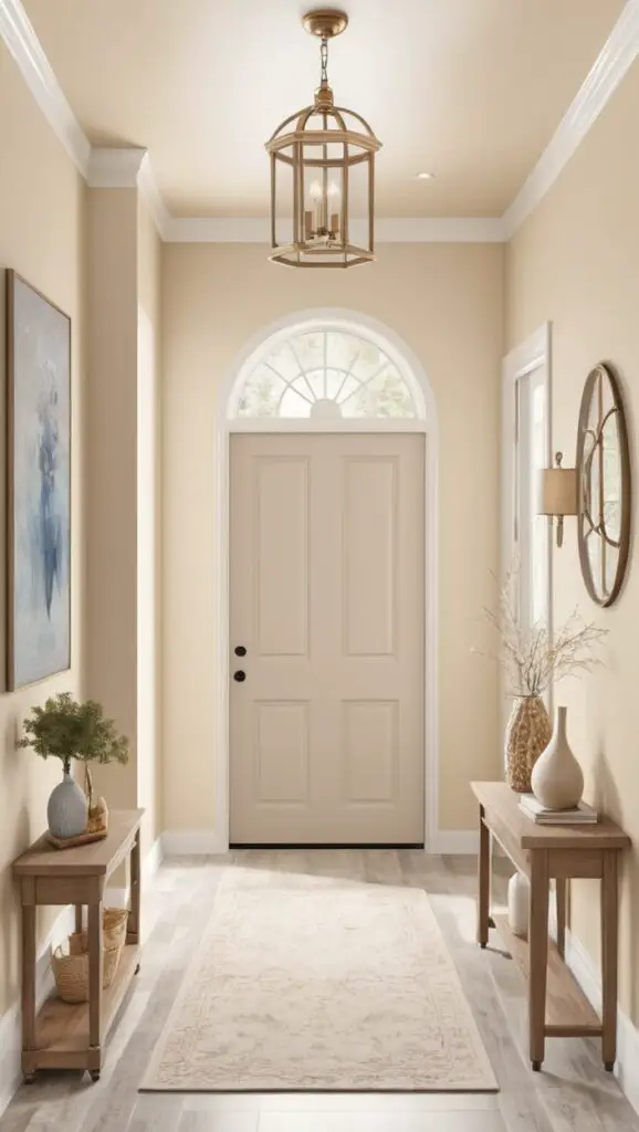 Entryway paint ideas, Choice Cream entryway, home decor trends, neutral tones, entryway transformation

