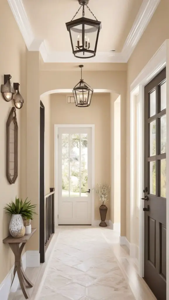 Entryway paint ideas, Choice Cream entryway, home decor trends, neutral tones, entryway transformation

