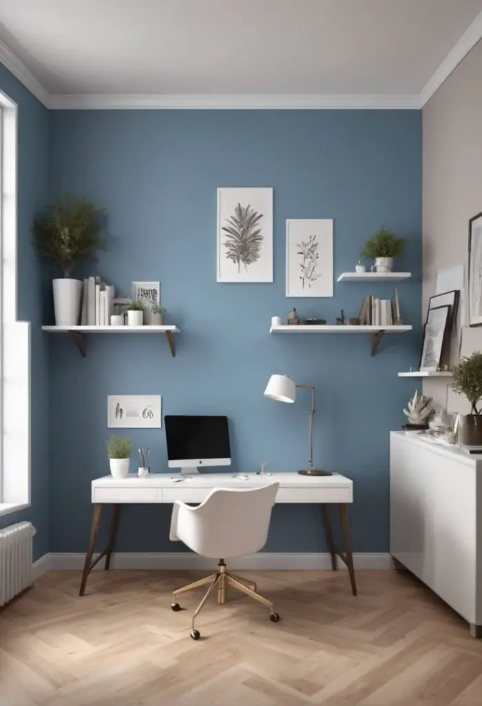 office trends, blue office decor, modern colors, color matching, workspace redesign