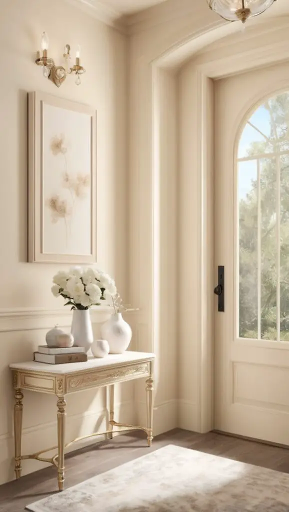 Entryway paint ideas, Choice Cream entryway, home decor trends, neutral tones, entryway transformation

