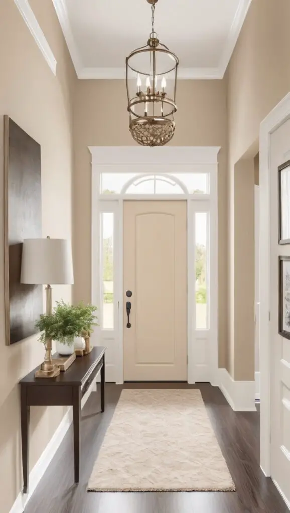 Entryway paint ideas, Choice Cream entryway, home decor trends, neutral tones, entryway transformation

