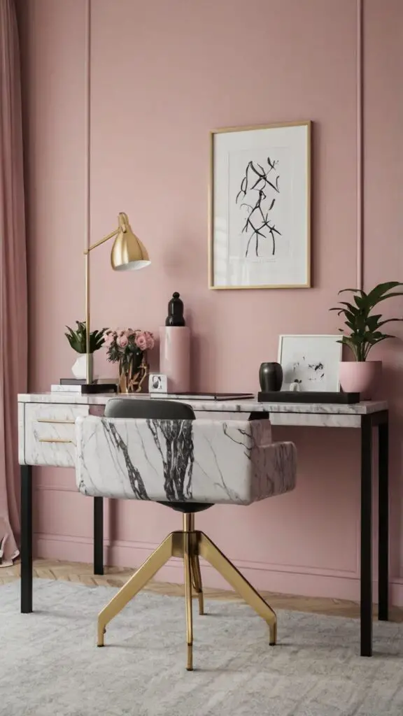 Pink home office decor, pink home office furniture, pink home office design, pink home office accessories, pink home office paint