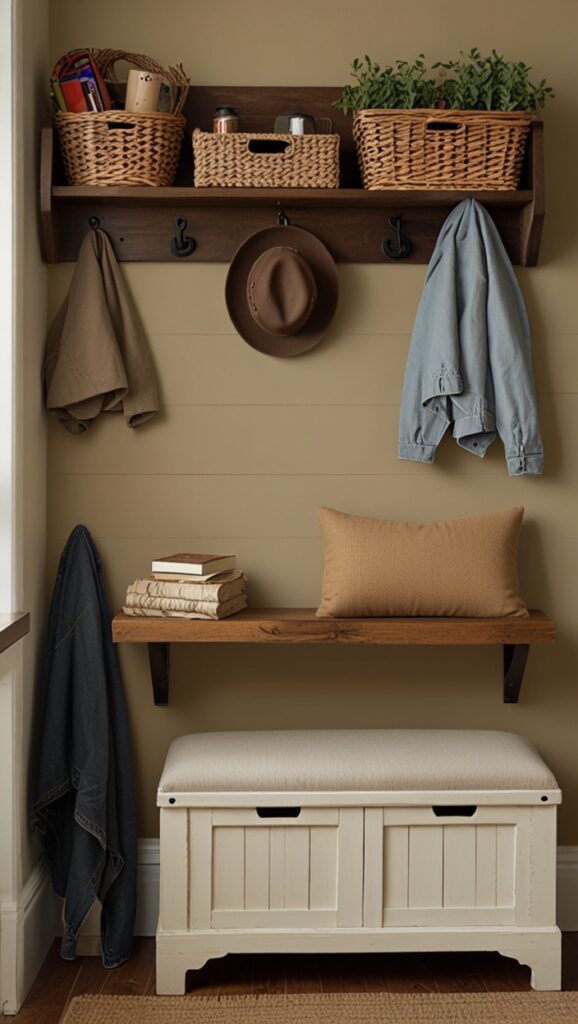 creme brulee paint benjamin moore,
benjamin moore creme caramel,
entryway benches with storage,