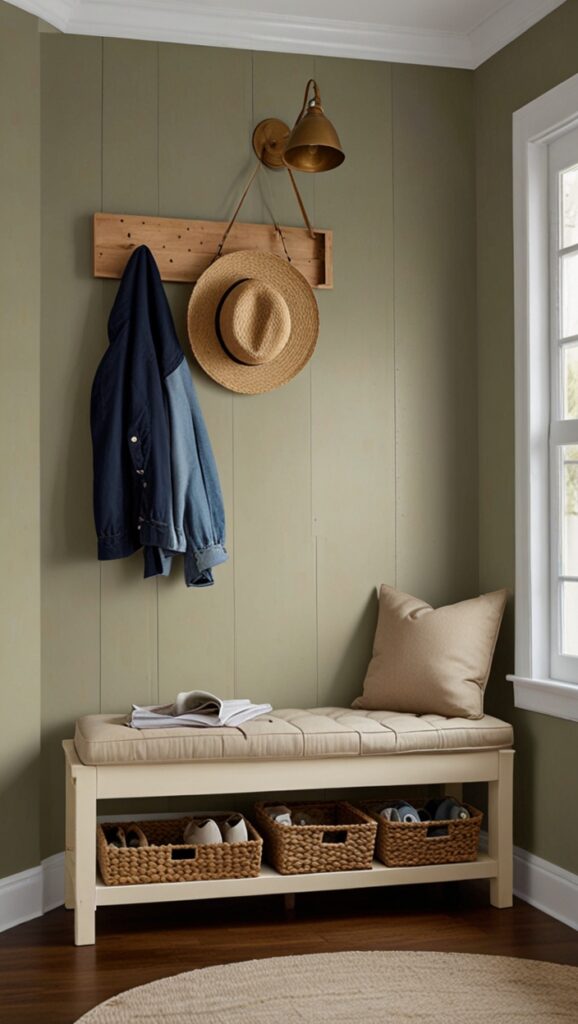 creme brulee paint benjamin moore,
benjamin moore creme caramel,
entryway benches with storage,