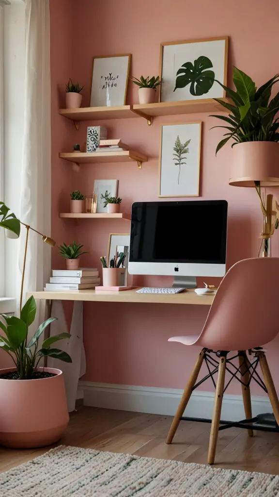 Pink Decor ,Pink Office Chair,new Home office design, modern setup, modern workspace  designs, modern wood Home office frame,modern Home office, moody decor, cozy interiors, sophisticated style,modern Home office 
