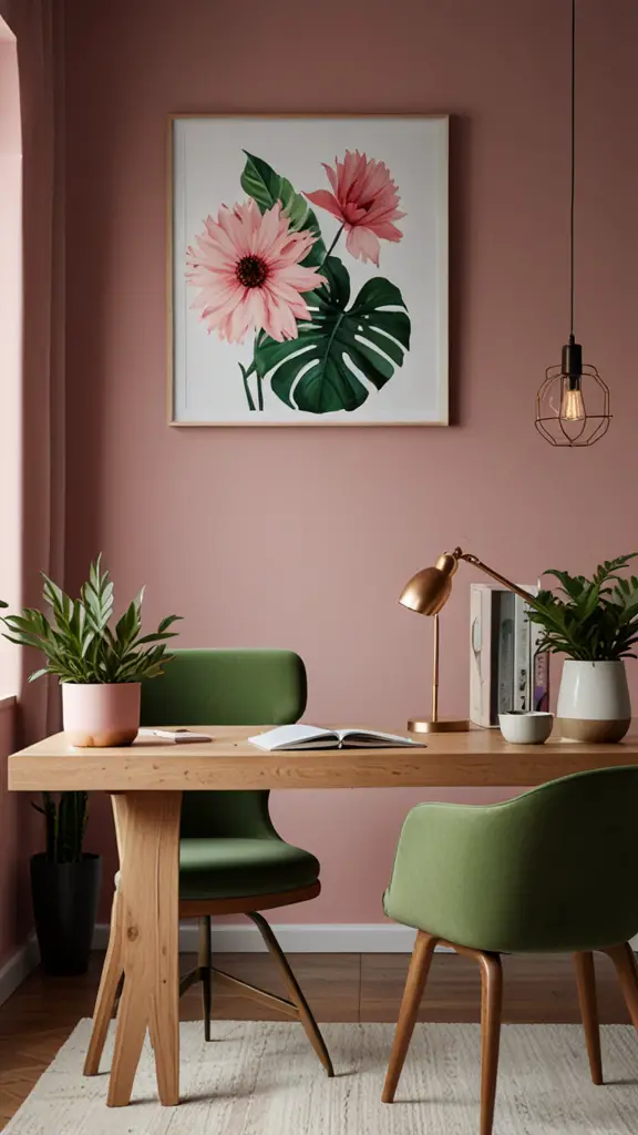 Pink Decor ,Pink Office Chair,new Home office design, modern setup, modern workspace  designs, modern wood Home office frame,modern Home office, moody decor, cozy interiors, sophisticated style,modern Home office 
