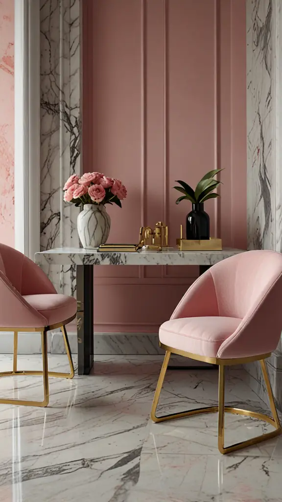 Pink Decor ,Pink Office Chair,new Home office design, modern setup, modern workspace  designs, modern wood Home office frame,modern Home office, moody decor, cozy interiors, sophisticated style,modern Home office 
