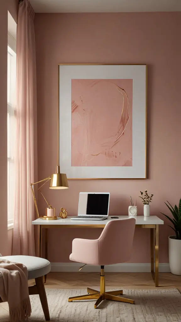 Pink Decor ,Pink Office Chair,new Home office design, modern setup, modern workspace  designs, modern wood Home office frame,modern Home office, moody decor, cozy interiors, sophisticated style,modern Home office 
