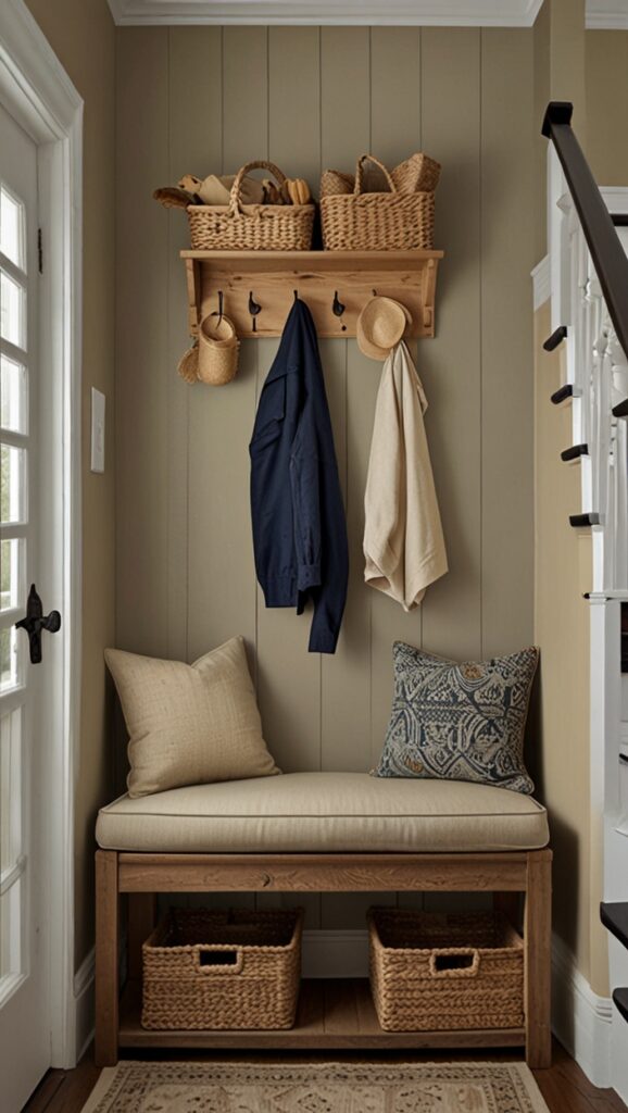 creme brulee paint benjamin moore,
benjamin moore creme caramel,
entryway benches with storage,