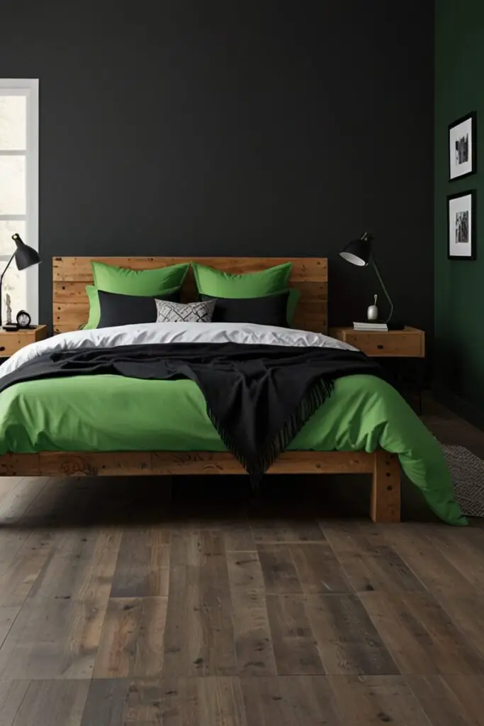 modern wood bed frame,modern bedroom, moody decor, cozy interiors, sophisticated style,modern bedroom