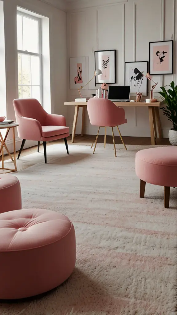 Pink Decor ,Pink Office Chair,new Home office design, modern setup, modern workspace  designs, modern wood Home office frame,modern Home office, moody decor, cozy interiors, sophisticated style,modern Home office 
