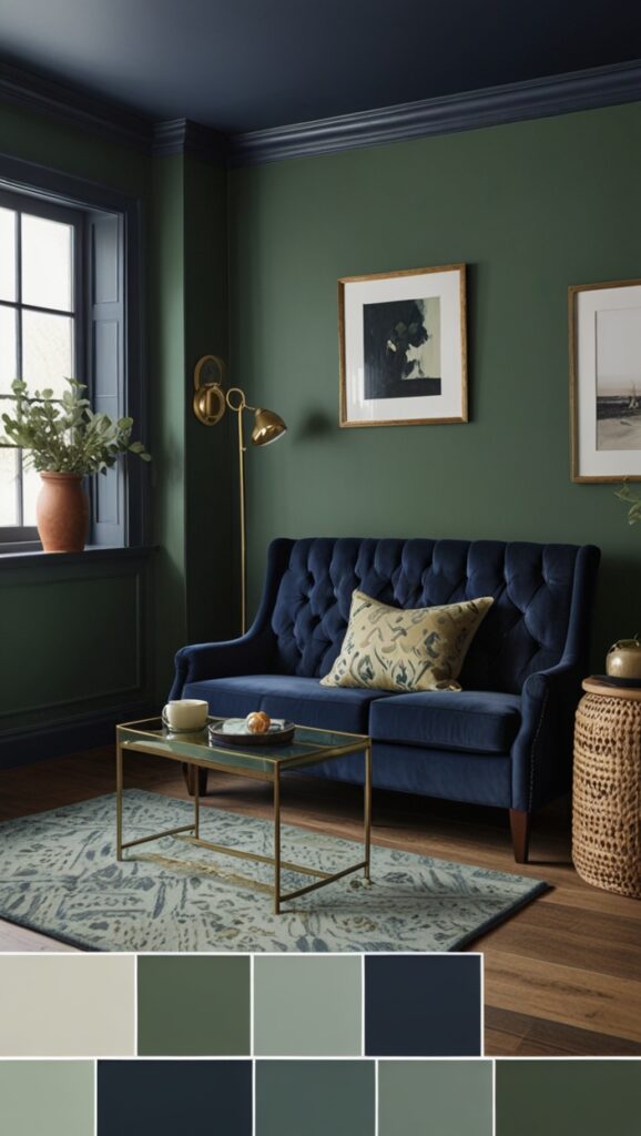 Navy Blue, Sage Green, Home Makeover, Paint Trends,Interior Refresh, Paint Palette, Color Trends, Elegant Spaces