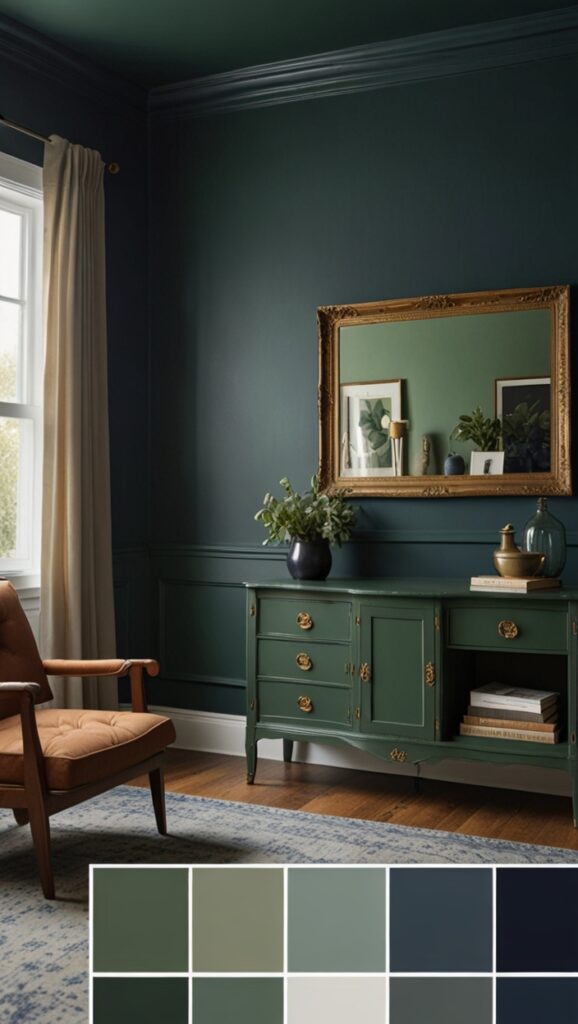 Navy Blue, Sage Green, Home Makeover, Paint Trends,Interior Refresh, Paint Palette, Color Trends, Elegant Spaces