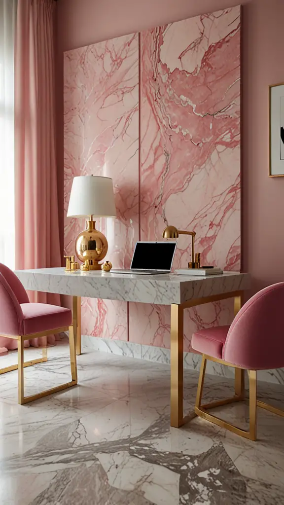 Pink Decor ,Pink Office Chair,new Home office design, modern setup, modern workspace  designs, modern wood Home office frame,modern Home office, moody decor, cozy interiors, sophisticated style,modern Home office 
