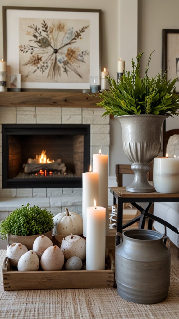 Spring mantel decor, seasonal refresh, modern mantel, spring color trends ,Benjamin more Fireplace ,new bm Fireplace design, modern Fireplace 