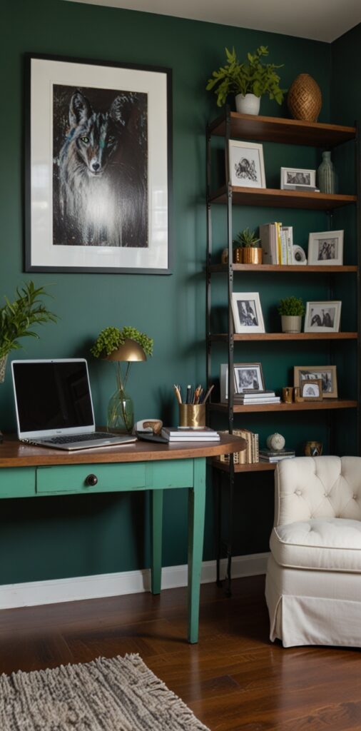 Home Office Decor, Office Design Ideas, Moody Home Office, Dramatic Decor, Inviting Workspace