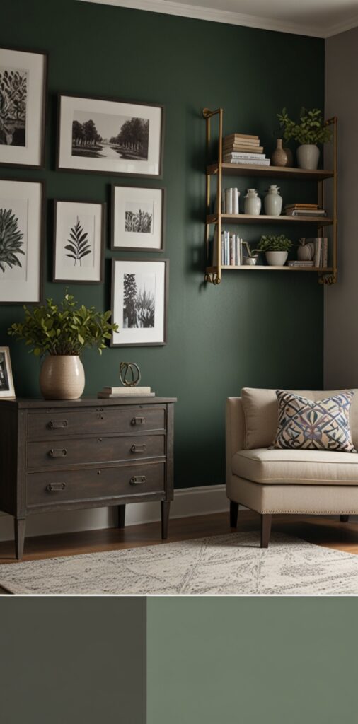 best green paint, home office decor, pewter green room, office furniture, interior design trends