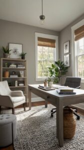 Agreeable Gray office design, gray office inspiration, serene office decor, productive workspace ideas, soothing office color palette
