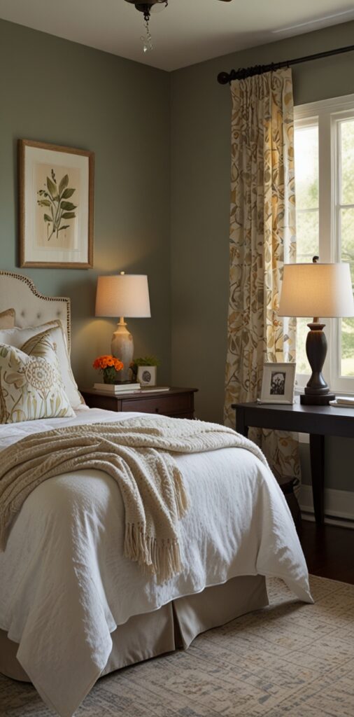 guest room office decor, stylish home office design, comfortable workspace setup, elegant guest room conversion, functional office furniture