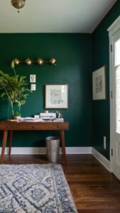 Office accent wall, Dark green paint, Dramatic wall design, Home office makeover, Interior painting trends